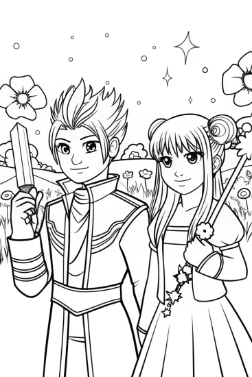 A coloring page of Dreamscape Duel: Heroes of the Enchanted Realm