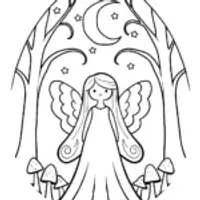 Celestial Guardian in the Moonlit Forest Coloring Page