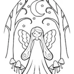 Celestial Guardian in the Moonlit Forest Coloring Page