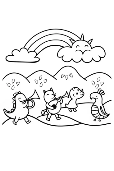 A coloring page of The Rainbow Parade Friends: A Colorful Adventure!