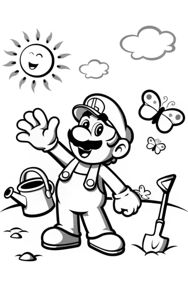A coloring page of Luigi’s Garden Adventure Fun Coloring Page