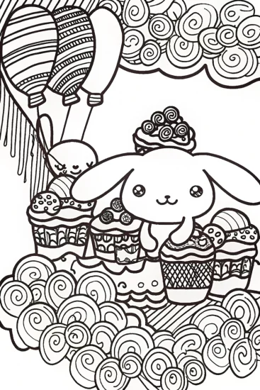 A coloring page of Cinnamoroll’s Sweet Cloud Picnic Adventure