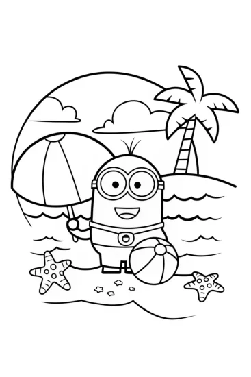A coloring page of Minion’s Fun Day at the Beach!