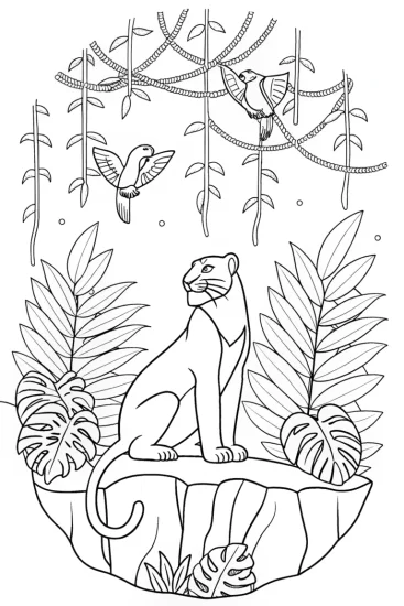 A coloring page of Majestic panther of the jungle realm