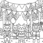 Whimsical Cat Parade Celebration with Festive Friends
