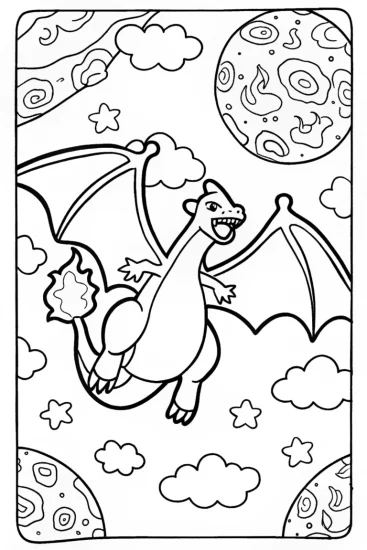 A coloring page of Charizard’s Sky Dance Adventure Coloring Page