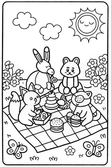 A coloring page of Rainbow Friends Picnic Adventure