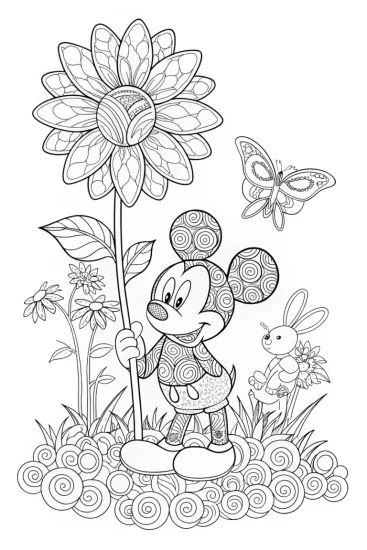 A coloring page of Mickey’s Colorful Garden Adventure