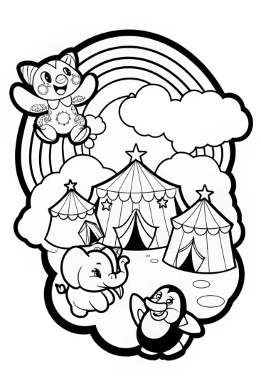 A coloring page of Rainbow Dreams: The Cloud Carnival
