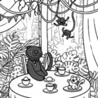 Panther Tea Party in the Jungle Coloring Page