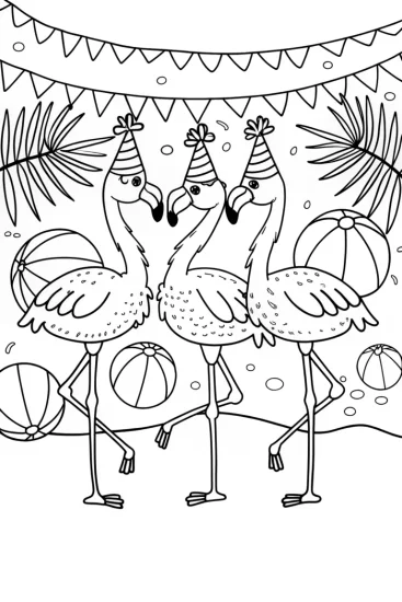 A coloring page of Flamingo Fiesta: A Colorful Celebration with Friends!
