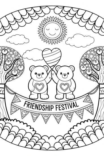 A coloring page of Care Bears’ Friendship Festival Coloring Fun