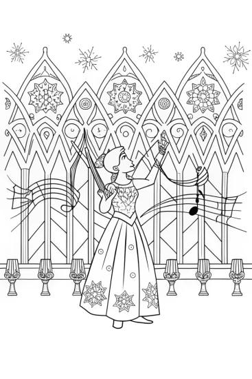 A coloring page of Elsa’s Enchanted Ice Music Concert Coloring Page