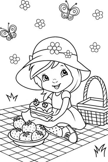 A coloring page of Berrylicious Picnic with Strawberry Shortcake