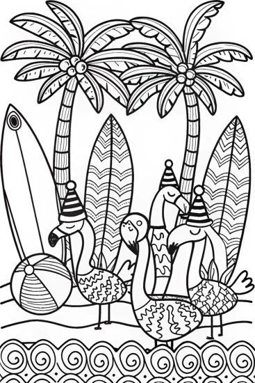 A coloring page of Flamingo Fiesta Fun in the Sun
