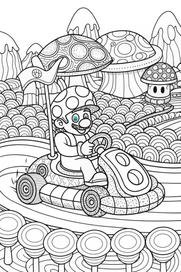 A coloring page of Toad’s Mushroom Kingdom Race Adventure Coloring Fun