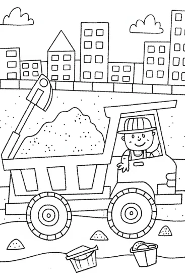 A coloring page of Blippi’s Fun Day at the Construction Site