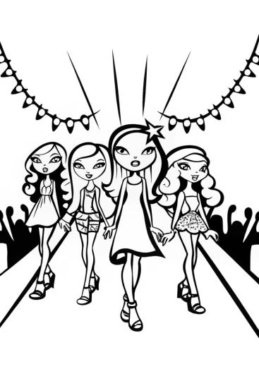 A coloring page of Bratz Fashion Show: Walk the Runway with Yasmin!