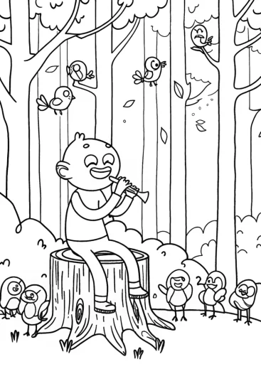 A coloring page of JJ’s Musical Adventure Coloring Page
