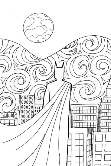 A coloring page of Batman in the City of Shadows: A Coloring Adventure