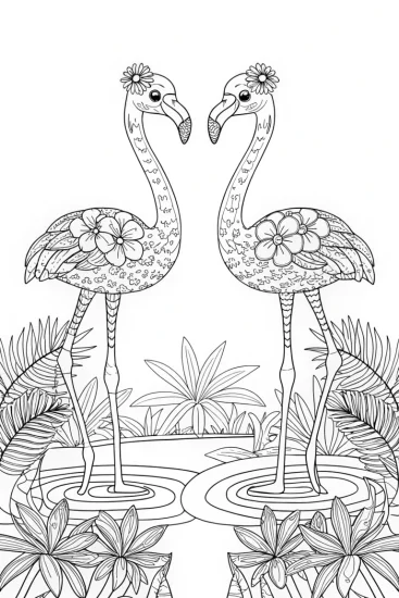 A coloring page of Flamingo Fiesta: Color the Tropical Duo!