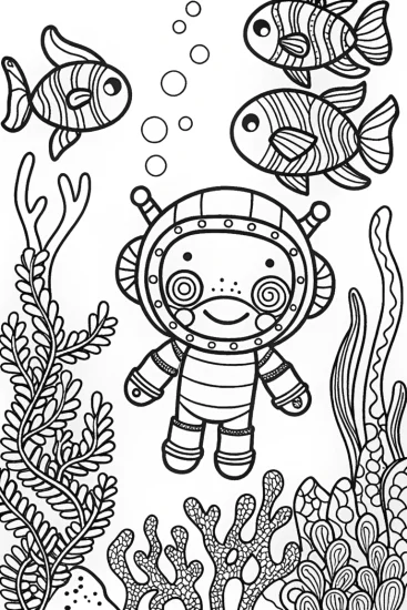 A coloring page of Axolotl Adventurer in the Colorful Underwater World