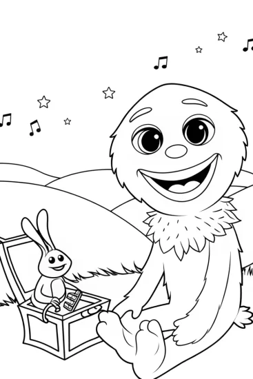 A coloring page of Huggy Wuggy’s Magical Music Box Coloring Page