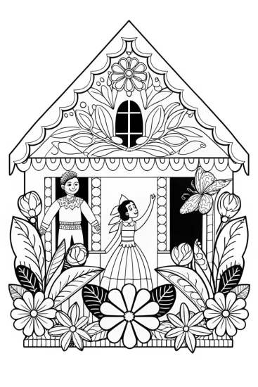 A coloring page of Magical Moments with Mirabel and Antonio in the Casita