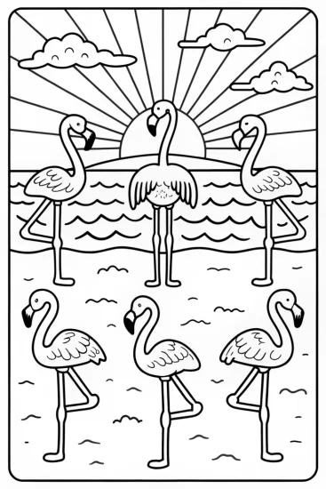 A coloring page of Flamingo Yoga Retreat Coloring Page