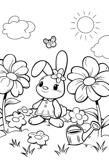 A coloring page of My Melody’s Colorful Garden Adventure