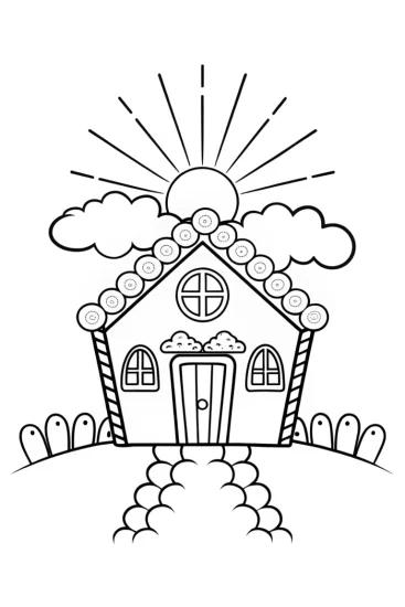 A coloring page of Gingerbread House of Sweet Dreams