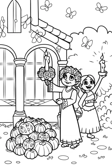 A coloring page of Mirabel and Isabela Family Portrait Coloring Page
