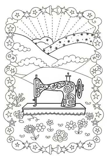 A coloring page of Stitching Dreams with Colorful Threads