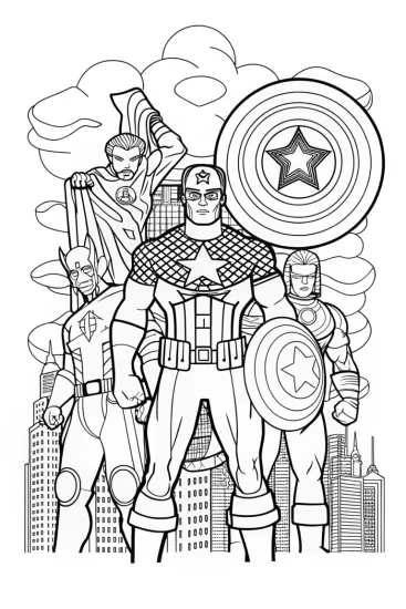 A coloring page of Captain America and the Heroic Team-Up Coloring Page