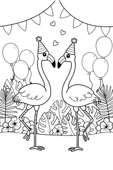 A coloring page of Flamingo Fiesta Fun: Color the Celebration!