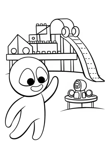 A coloring page of Huggy Wuggy’s Fun Day at the Playground