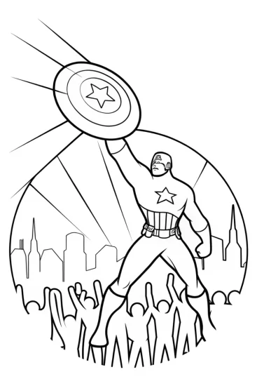 A coloring page of Captain America’s Shield Throwing Challenge Coloring Page