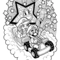 Mario’s Super Star Race Coloring Page