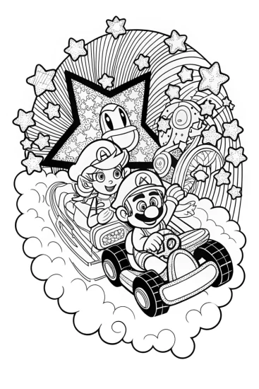 A coloring page of Mario’s Super Star Race Coloring Page