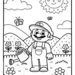 Luigi watering flowers in a vibrant garden
