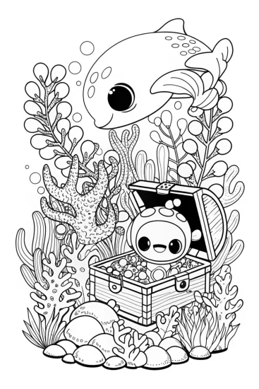 A coloring page of Octonauts Treasure Hunt with Captain Barnacles