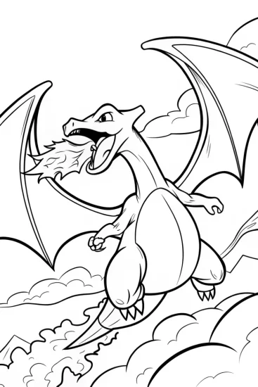 A coloring page of Charizard’s Fiery Flight Adventure