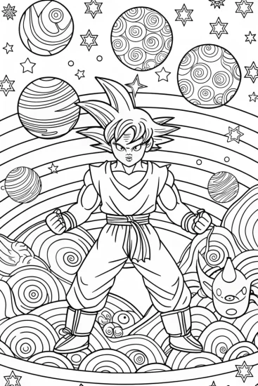 A coloring page of Goku’s Galactic Training Adventure Coloring Fun