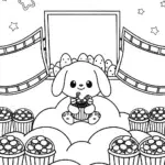 Cinnamoroll’s Cozy Cinema Night Coloring Page