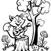 Friendly Fox and the Musical Forest Coloring Page
