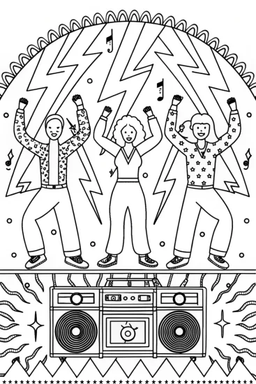 A coloring page of Lightning Bolt Dance Party Fun!
