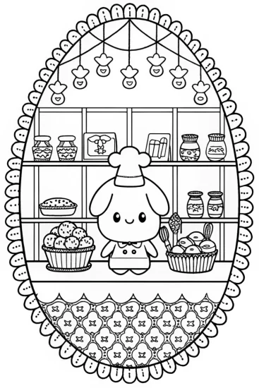 A coloring page of Cinnamoroll’s Sweet Bakery Adventure Coloring Fun!