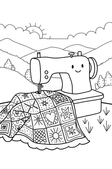 A coloring page of Sewing Dreams with a Happy Sewing Machine