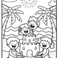 Tropical Beach Picnic Party with Friends and Sandcastles