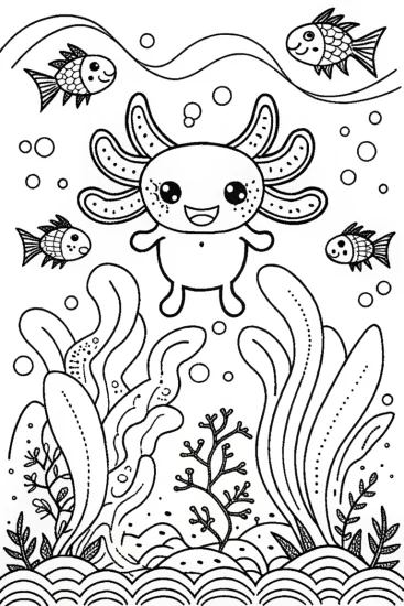 A coloring page of Axolotl’s Fun Underwater Adventure Coloring Page